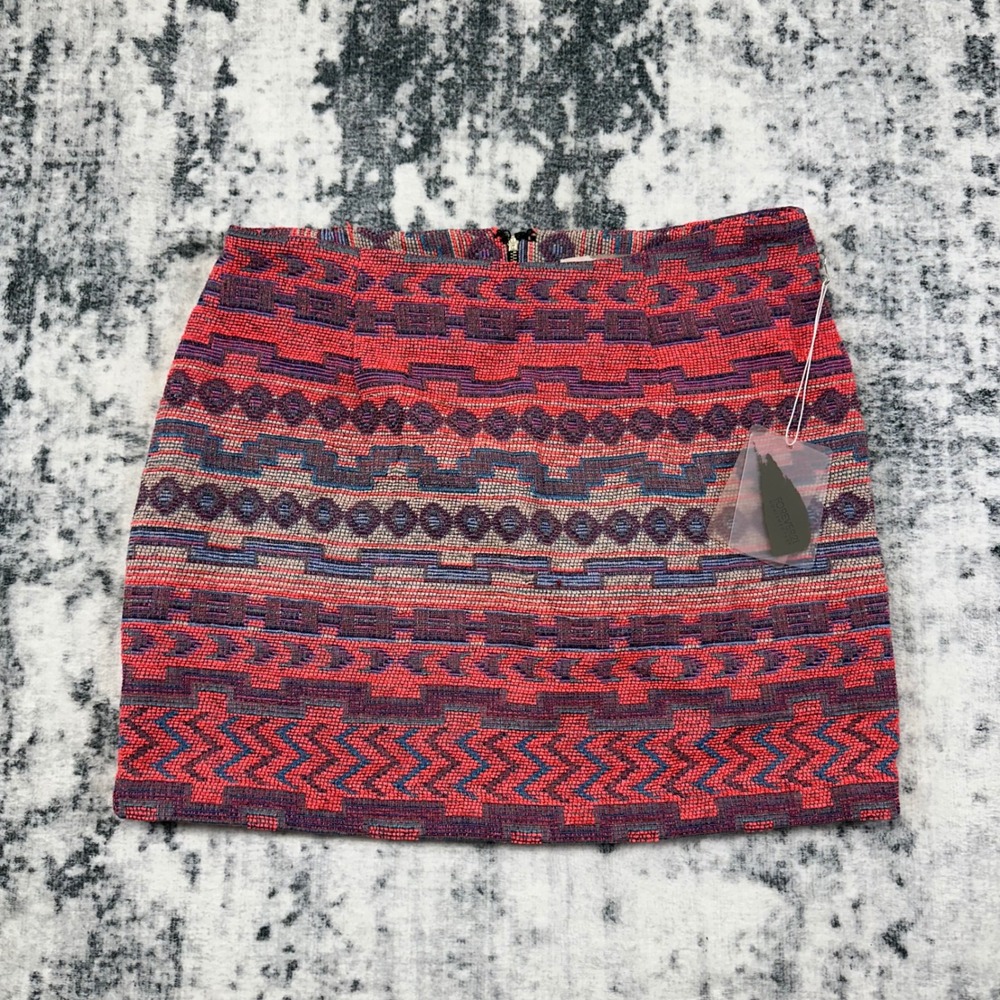 NEW Forever 21 Mini Skirt Womens XS Pink Geometric Tapestry Woven Boho Festival - Picture 1 of 7